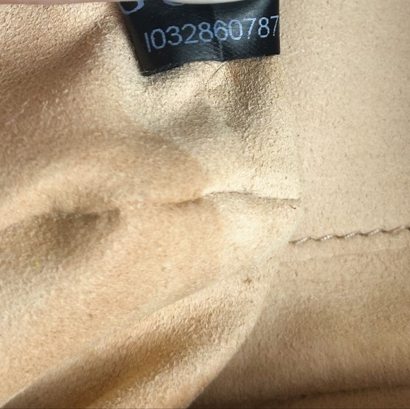 GUCCI Monogram Textured Calf skin Horsebit1955 Drawstring Bucket Bag Beige Brown - Picture 10 of 11